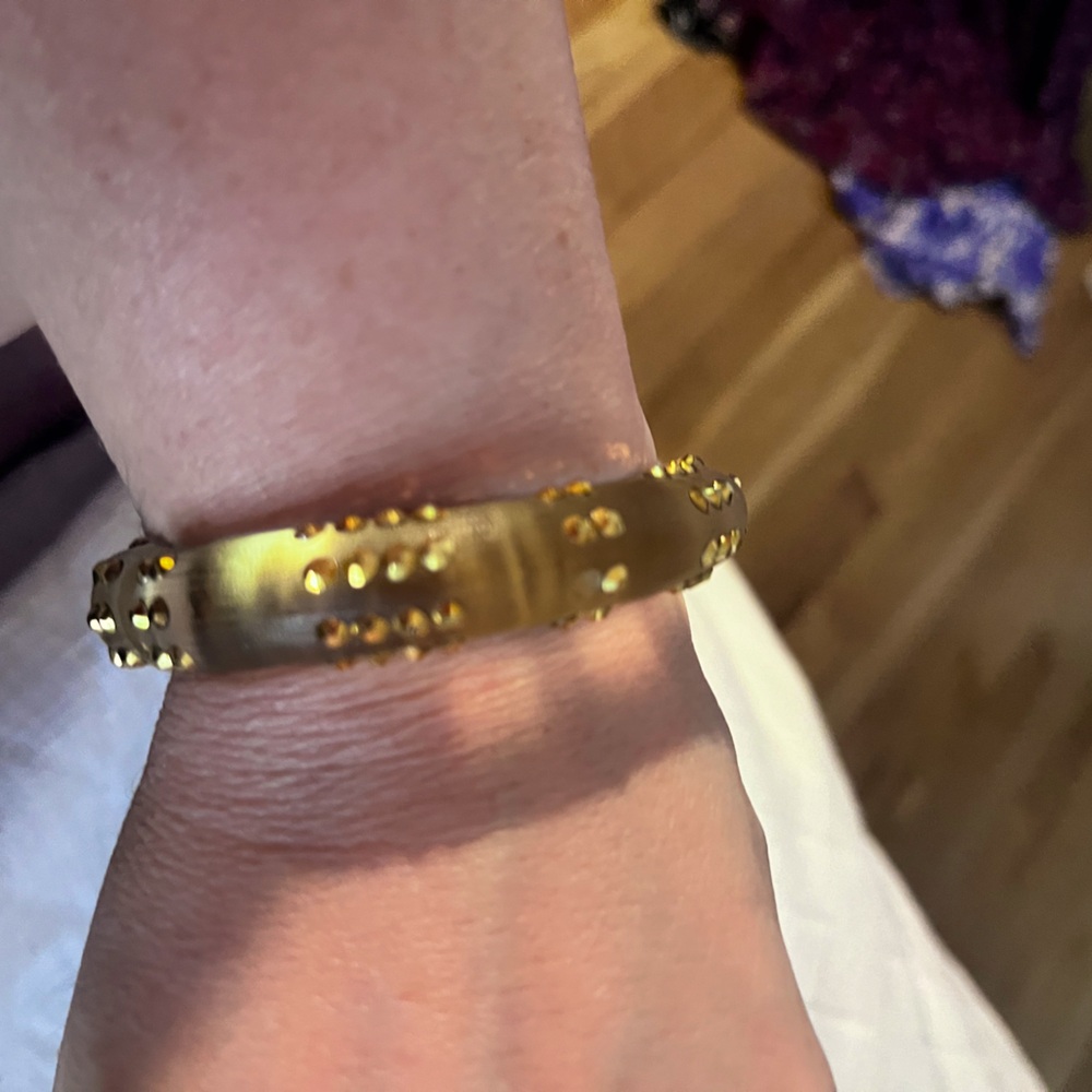 From the archives: Alexis Bittar gold lucite hinge bracelet  with embellishments - Picture 2 of 3